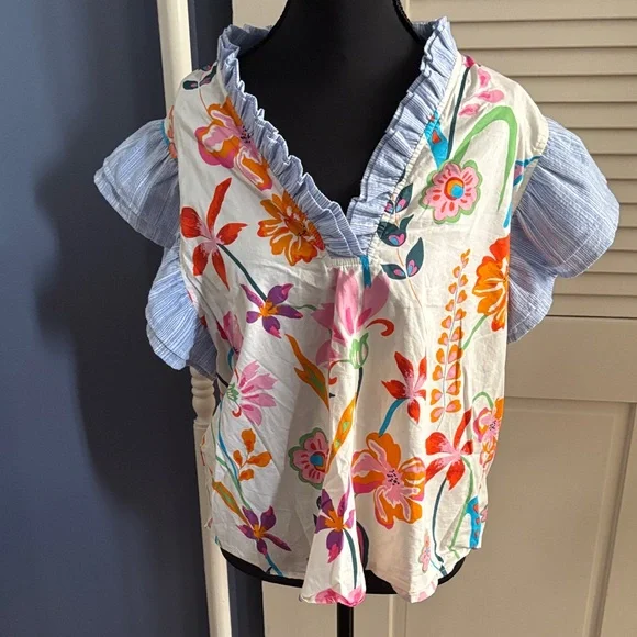 THML Multicolor Floral Ruffle Blouse - Picture 7 of 7